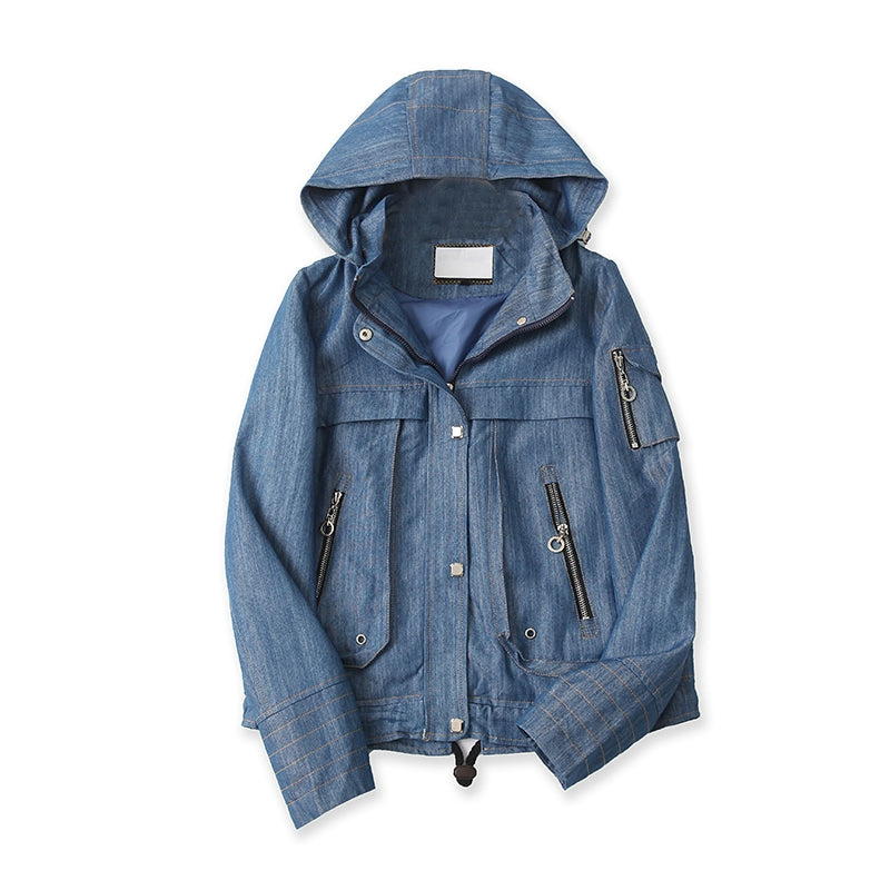 Spring and Autumn New Casual Slimming Zipper Denim Coat