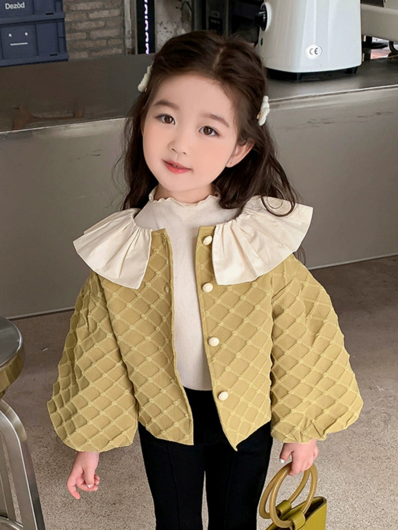 Plaid Autumn 1-Year-Old Petal Collar Lantern Sleeve Coat