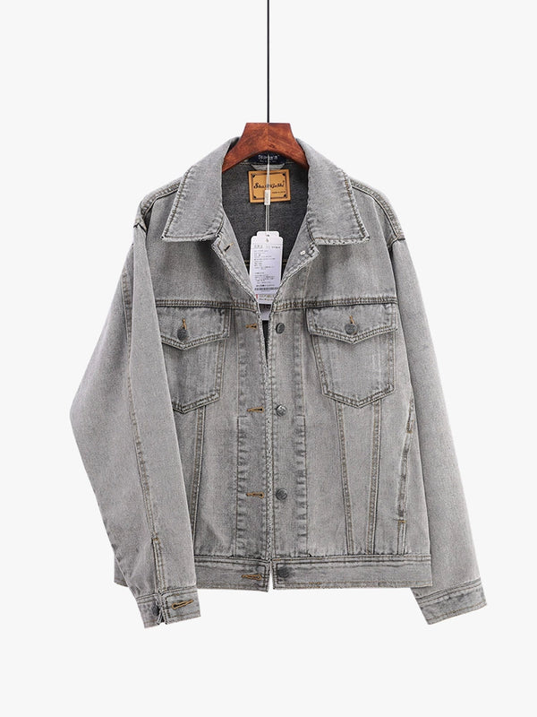 Smoky Gray Short Early Autumn Loose Denim Jacket