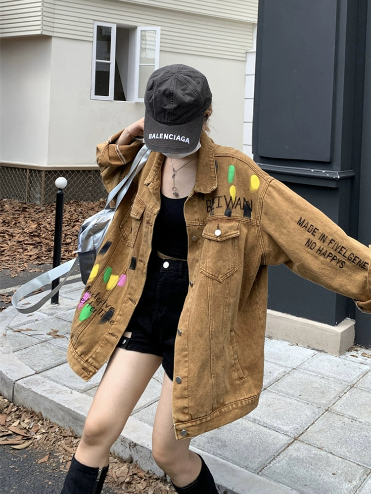 Graffiti BF Idle Style Niche Maillard Denim Coat