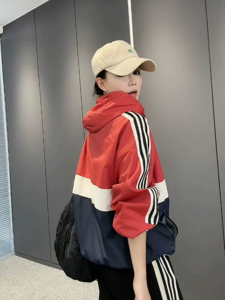 Coat for Women Casual Contrast Color Hooded with Lining Shell Jacket