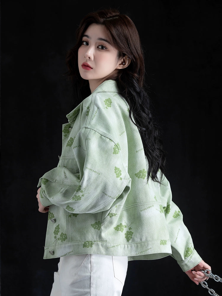 Fashion Green Printing Best-Selling Leisure Denim Jacket