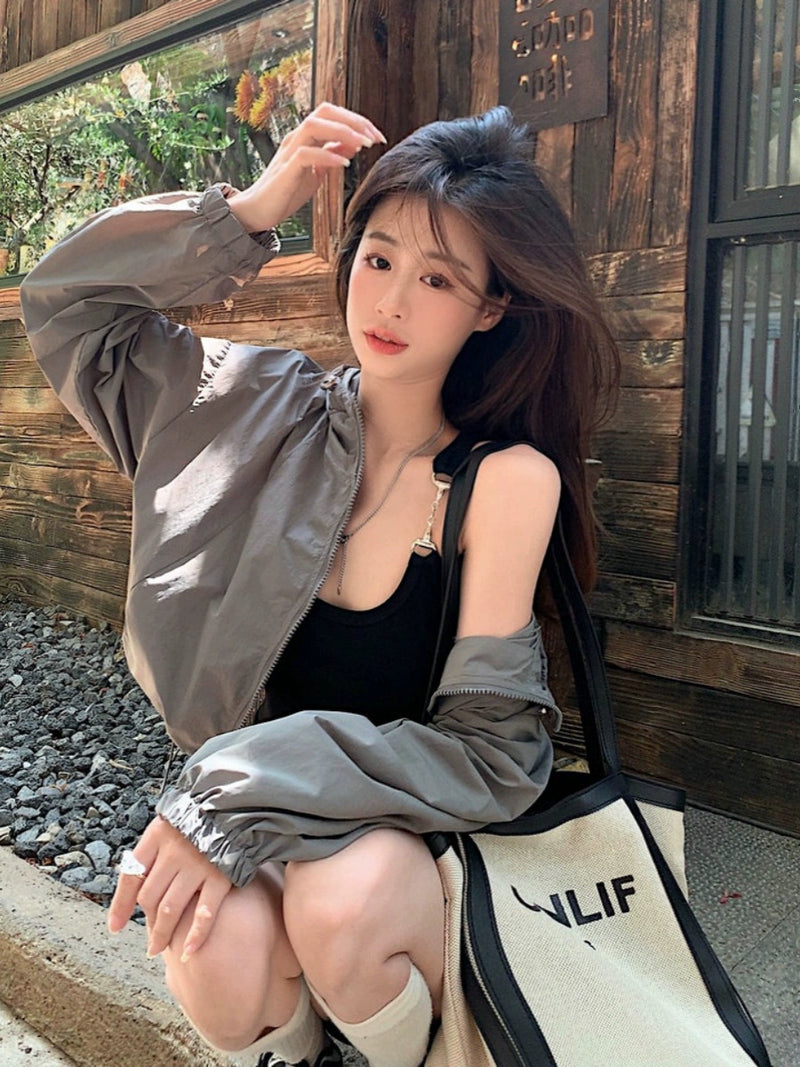 K-style Short Casual Versatile Jacket Top Drawstring