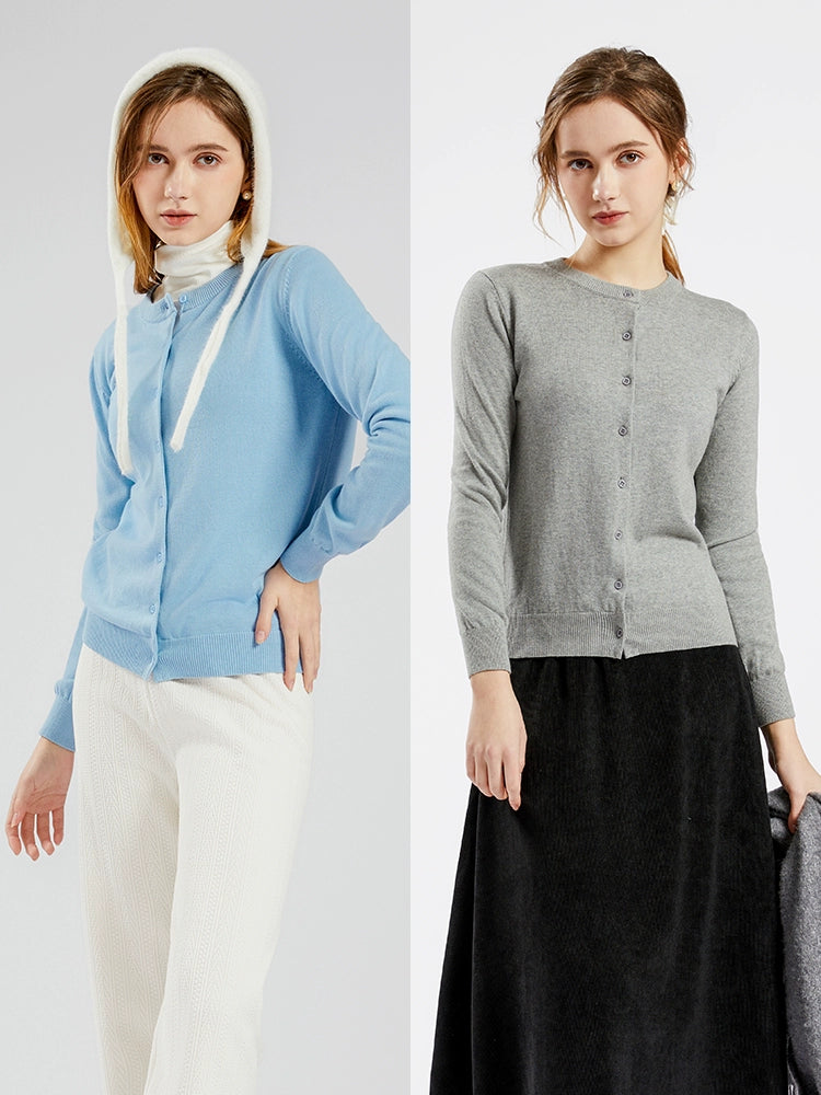 Pure Cotton BM Knitting Cardigan Women's Thin Spring and Summer Long Sleeves Tops Outer Gray 100% Cotton Thread Old Money Style Sweater Outwear