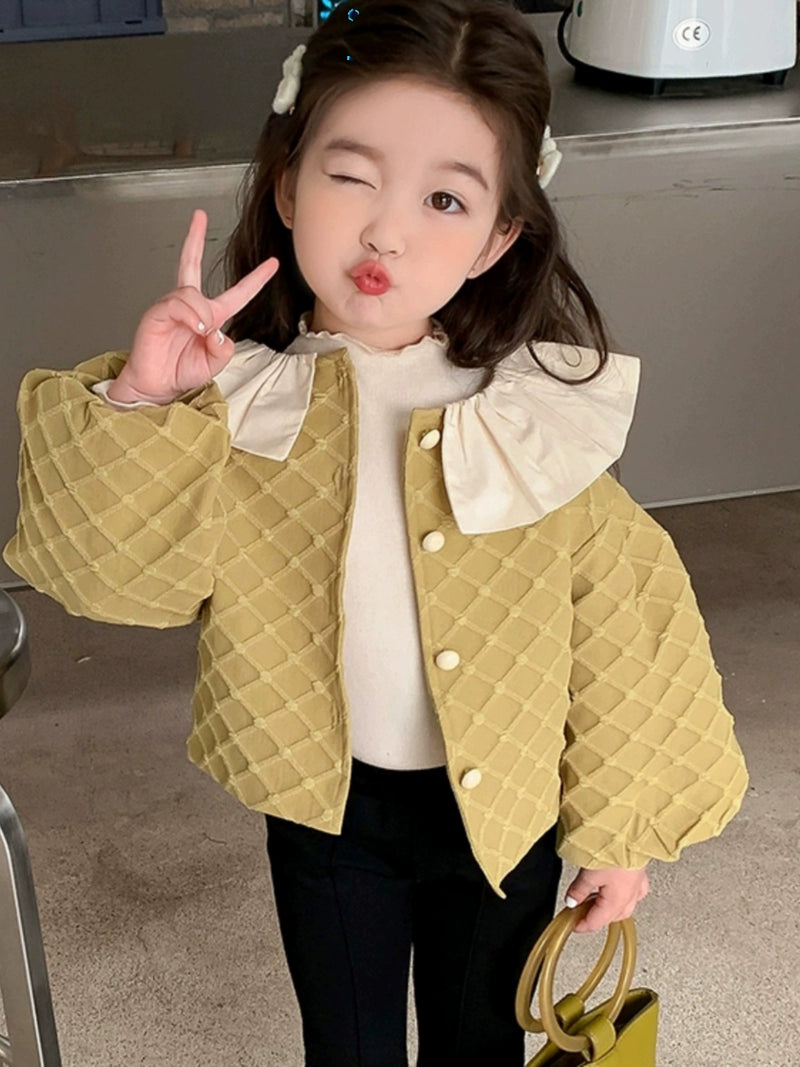 Plaid Autumn 1-Year-Old Petal Collar Lantern Sleeve Coat