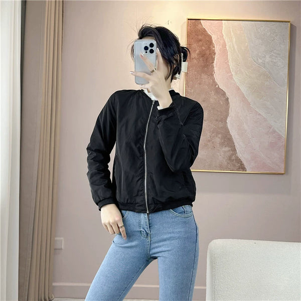 2023 Spring Women's Long Sleeves Stand-up Collar All-Match Baseball Uniform Casual Stand Collar Loose Slimming Jacket Coat Top