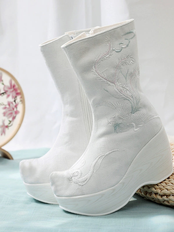 White Horse-Face Skirt Performance Warped Head Bow Shoes Chinese Ancient Style Boots