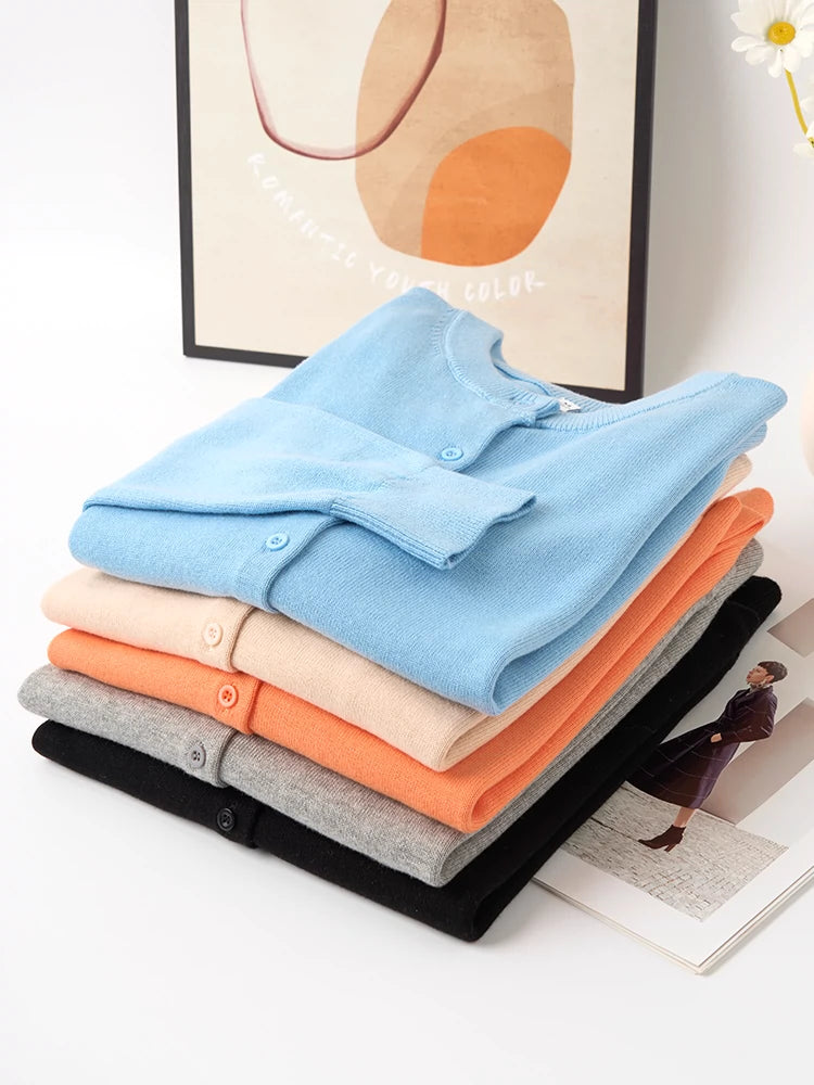 Pure Cotton BM Knitting Cardigan Women's Thin Spring and Summer Long Sleeves Tops Outer Gray 100% Cotton Thread Old Money Style Sweater Outwear