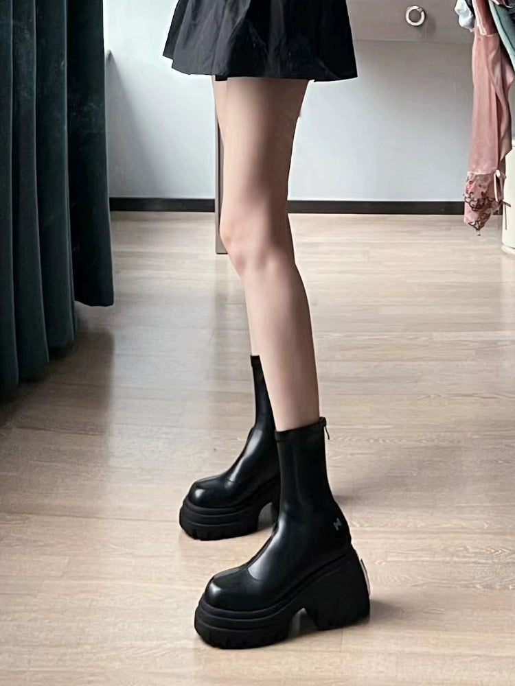 This Year's Popular Booties Women's 2023 Thick Sole Height-Increasing Martain Boots Chunky Heel High Heel Stretch Thin Boots Best Selling Boots