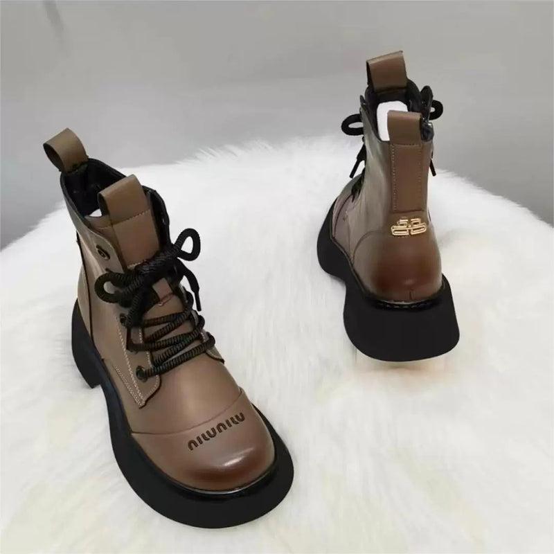 Winter Genuine Leather Wool round Head Increased by Fashion Martin Boots