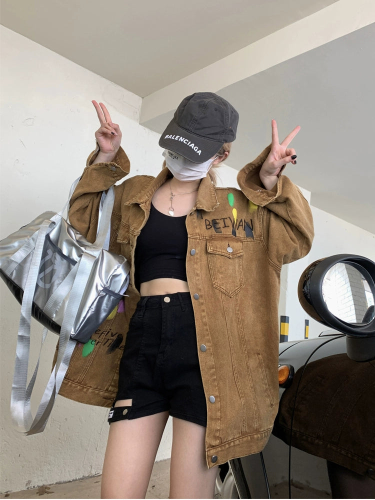 Graffiti BF Idle Style Niche Maillard Denim Coat