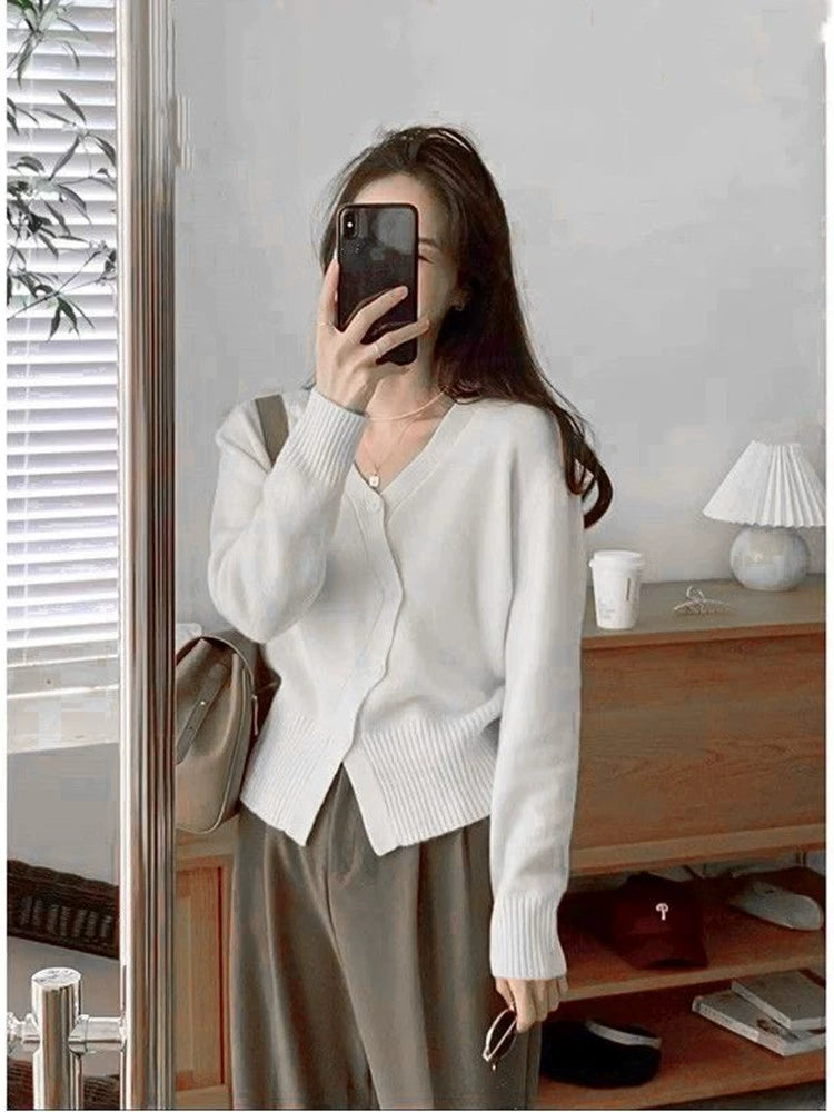 Classic Style Low Collar Tops Jacket Long-Sleeved Knitwear