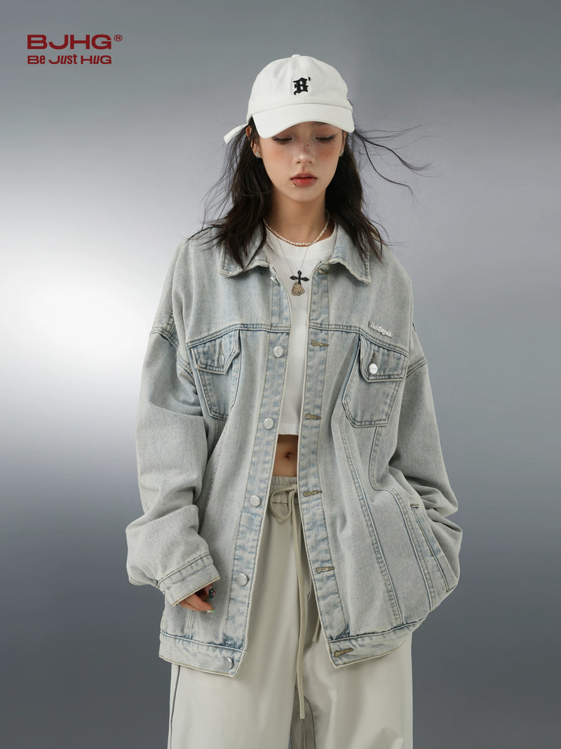 Bjhg American Retro Short Jacket Denim Coat