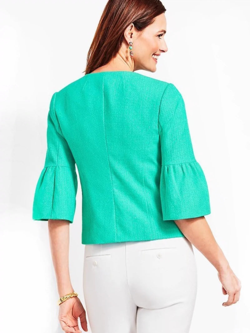 Chubby Girl No Buckle Outwear Cotton Elastic Flared Half Sleeve with Pockets Jacket Fashion Spring & Fall plus Size Women's Clothes Top Good Texture