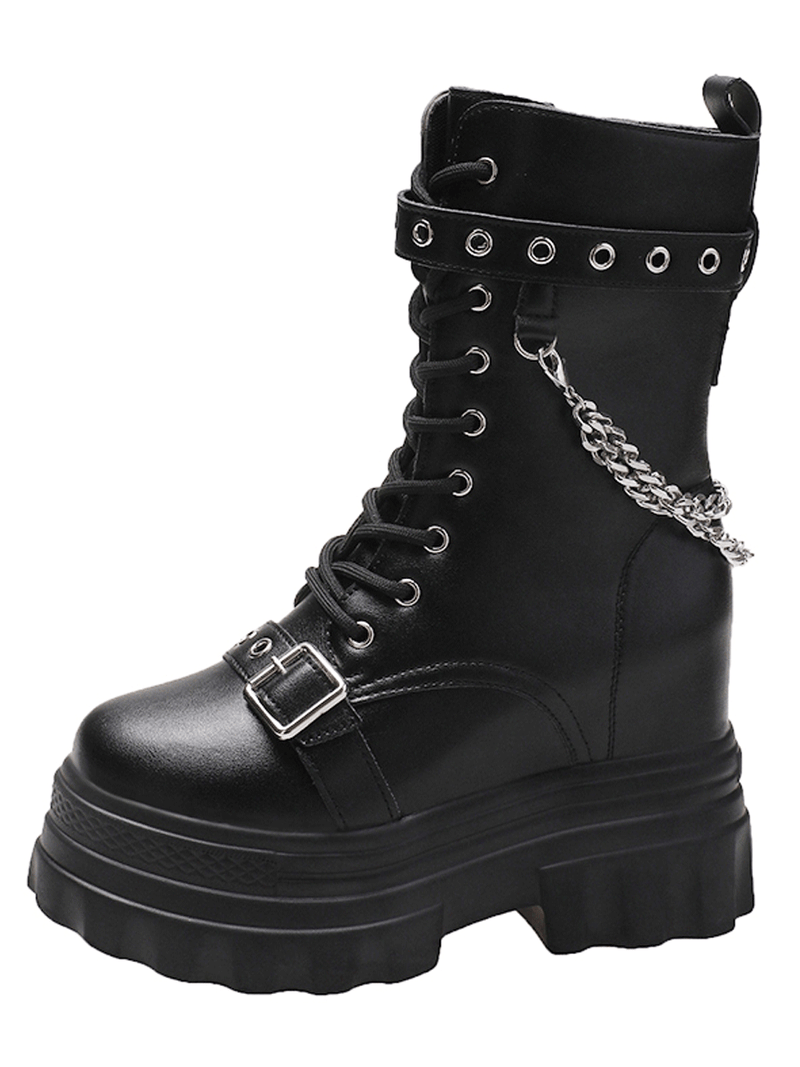 Short Hight Increasing Martin Boots Female 11cm2023 Fall New British Style Chain Platform Shoes Platform Middle Tube Boots