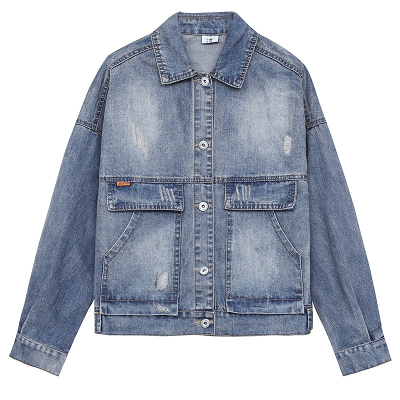 Loose Slim Looking Spring and Autumn Short Large-Size Denim Jacket
