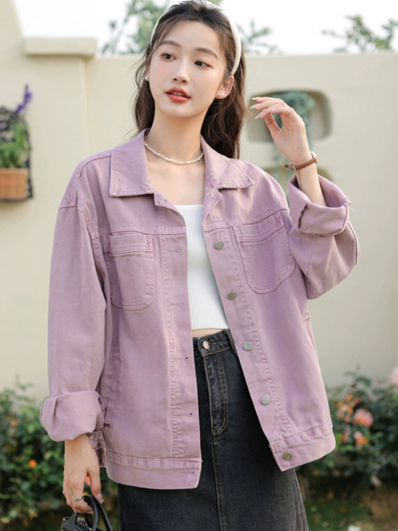 Chic Vintage Purple BF Idle Style Denim Jacket