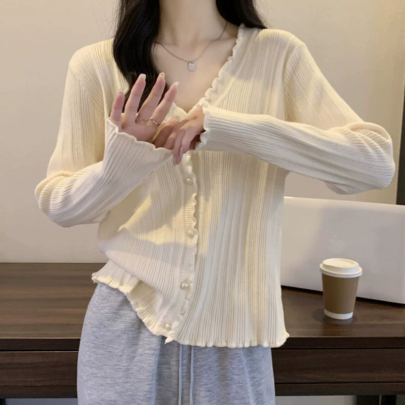 V-neck Slimming Soft Nuo Sweater Long Sleeve Knitted Cardigan