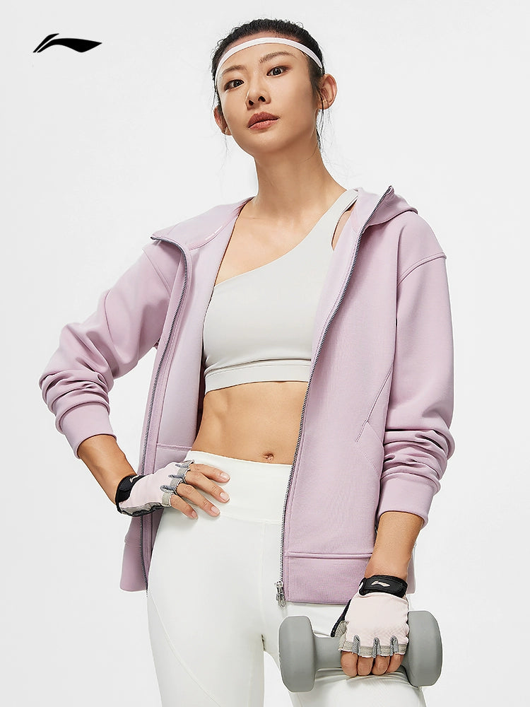 Li Ning Women's Fitness Cardigan Long Sleeves Hooded Sweatshirt