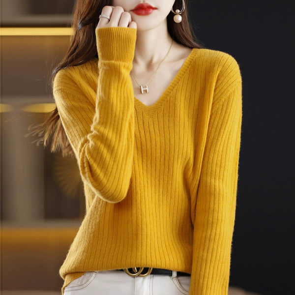 Elegant Knitting Bottoming Shirt Pullover Inner Wear V Neck Sweater