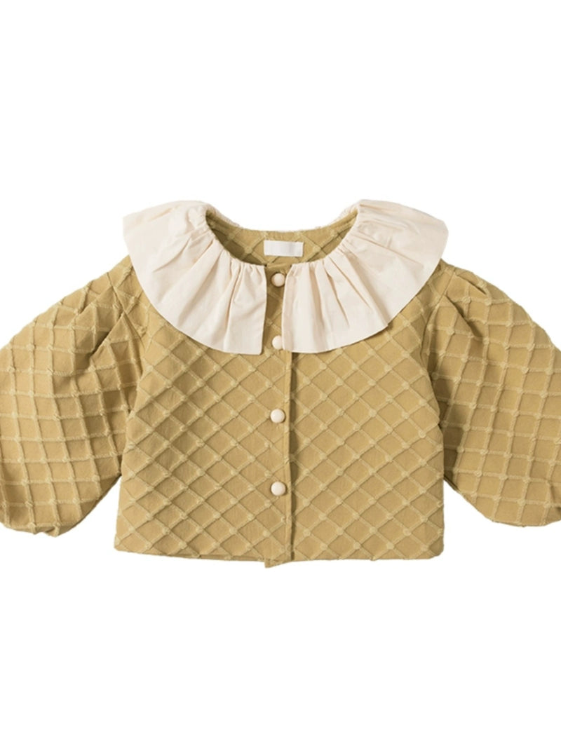 Plaid Autumn 1-Year-Old Petal Collar Lantern Sleeve Coat