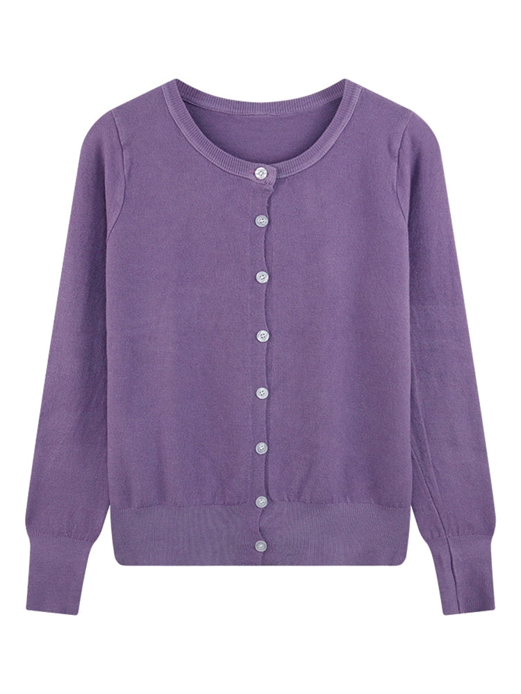 Gray round-Collar Base Ride Knitting Cardigan Sweater