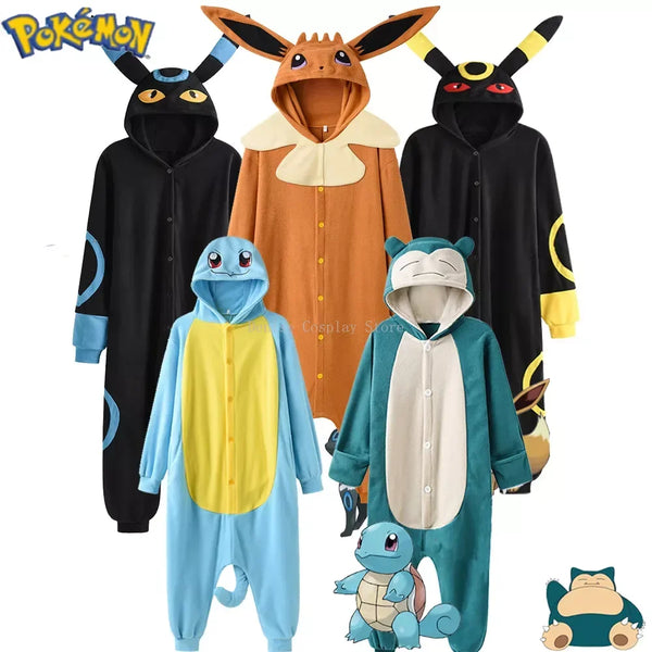 Anime  Onesies Eevee Adults Cosplay Costume Snorlax Squirtle One-Piece Pajama Full Body Pijama Christmas Sleepwear Halloween