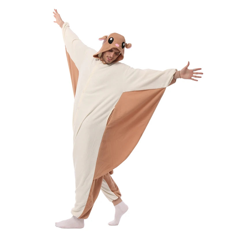 ELEIMOS Halloween Flying Squirrel Onesie For Women Men Adult Animal Kigurumis Pyjamas Cartoon Pajama Homewear Cosplay Costume