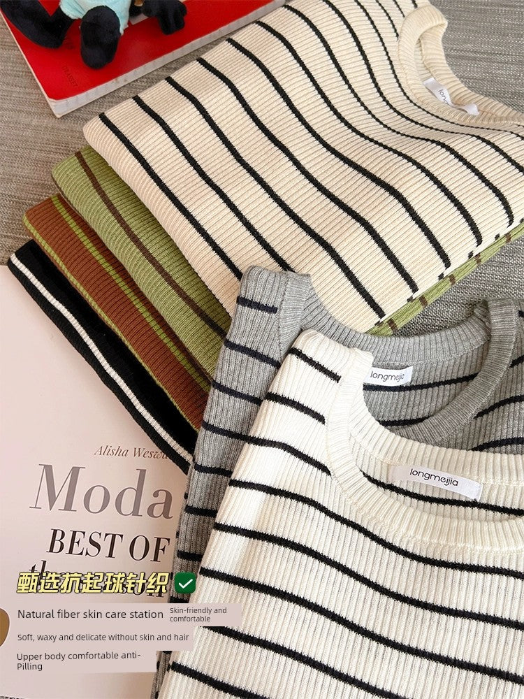 Best Selling Fall and Winter Inner Wear Slim Top Striped Sweater