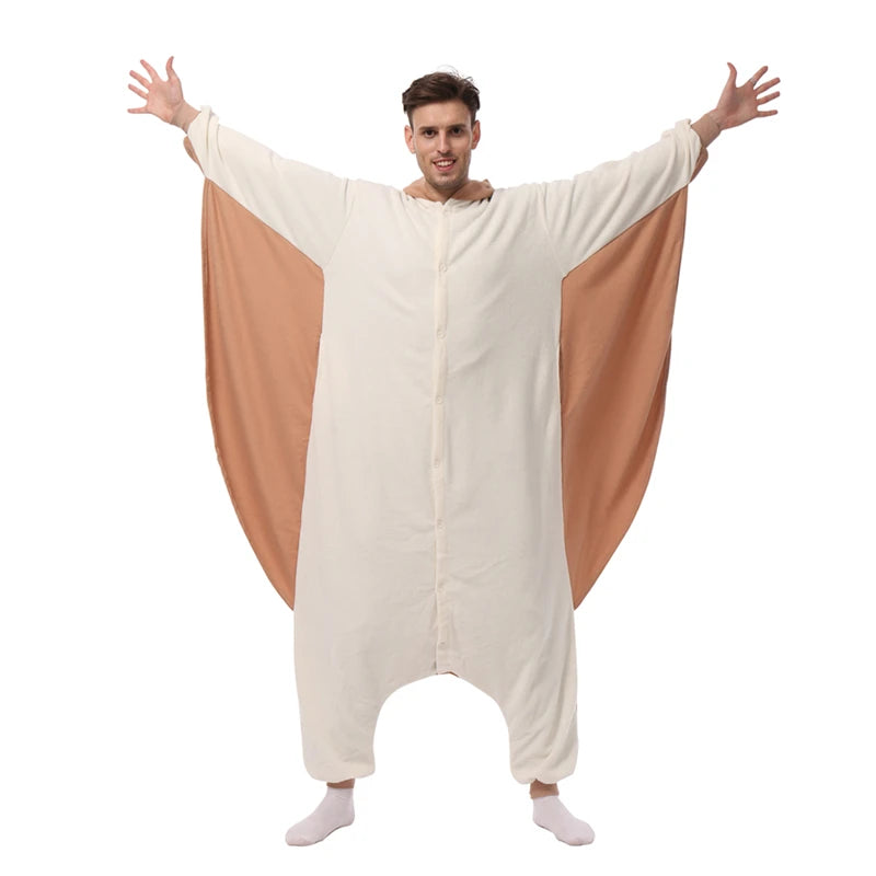 ELEIMOS Halloween Flying Squirrel Onesie For Women Men Adult Animal Kigurumis Pyjamas Cartoon Pajama Homewear Cosplay Costume