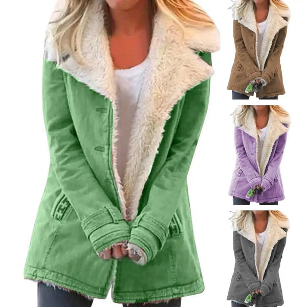 New Autumn And Winter Women's Fashion Denim Jacket Plus Velvet Warm Long-sleeved Jacket Thicker Motorcycle Lapels Coat