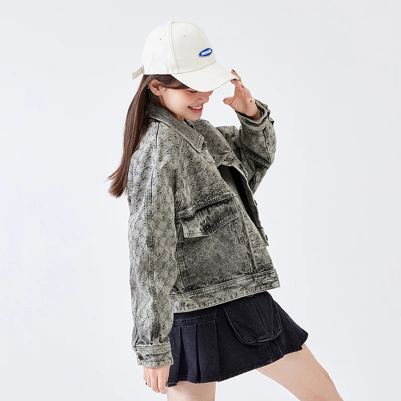 Semir Denim Jacket Women Bat Sleeve Raglan Sleeves 2023 Spring Loose Vintage Jacket Lapel