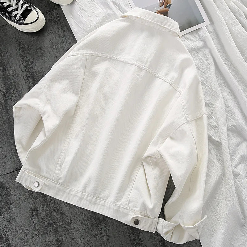 Autumn White Denim Jacket Women Simplicity Casual Small Short Simple Chaqueta Mujer Veste Femme Streetwear Basic Jackets