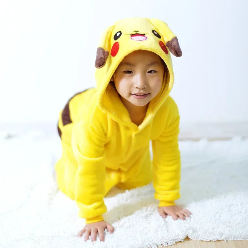 Pokemon Pikachu Warm Flannel Homewear Kids Autumn&Winter Soft Onesie Cosplay Animal Hoodie Pajamas Parent-Child Girls Sleepwear