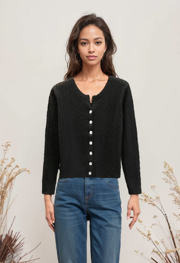 Cable Stitch Coat Spring and Autumn round Neck All-Match Long-Sleeved Sweater