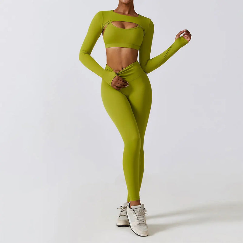 Sportswear Yoga Set Women's Workout Clothes Athletic Wear Sports Gym Legging Seamless Fitness Bra Crop Top Long Sleeve Yoga Suit