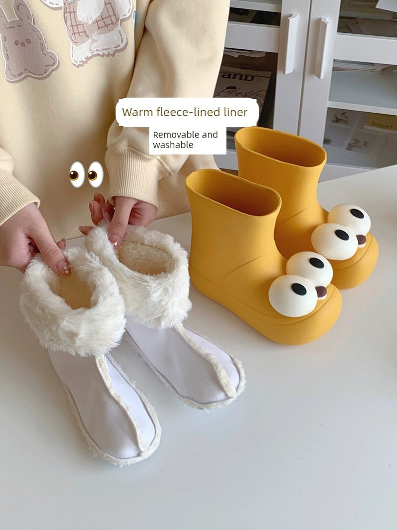 Thin Stripe Funny Big Eyes Winter Snow Boots Cotton Shoes