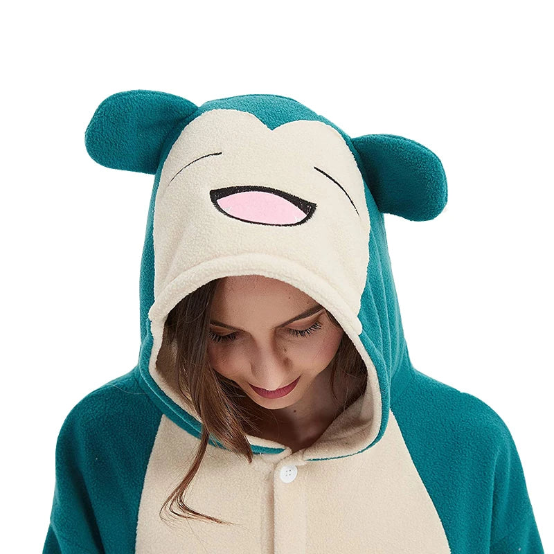 Pokemon Onesie Snorlax Cosplay Costume Christmas Pajamas Fleece Women One-Piece Kigurumi Full Body Pijama Anime Whole Clothes