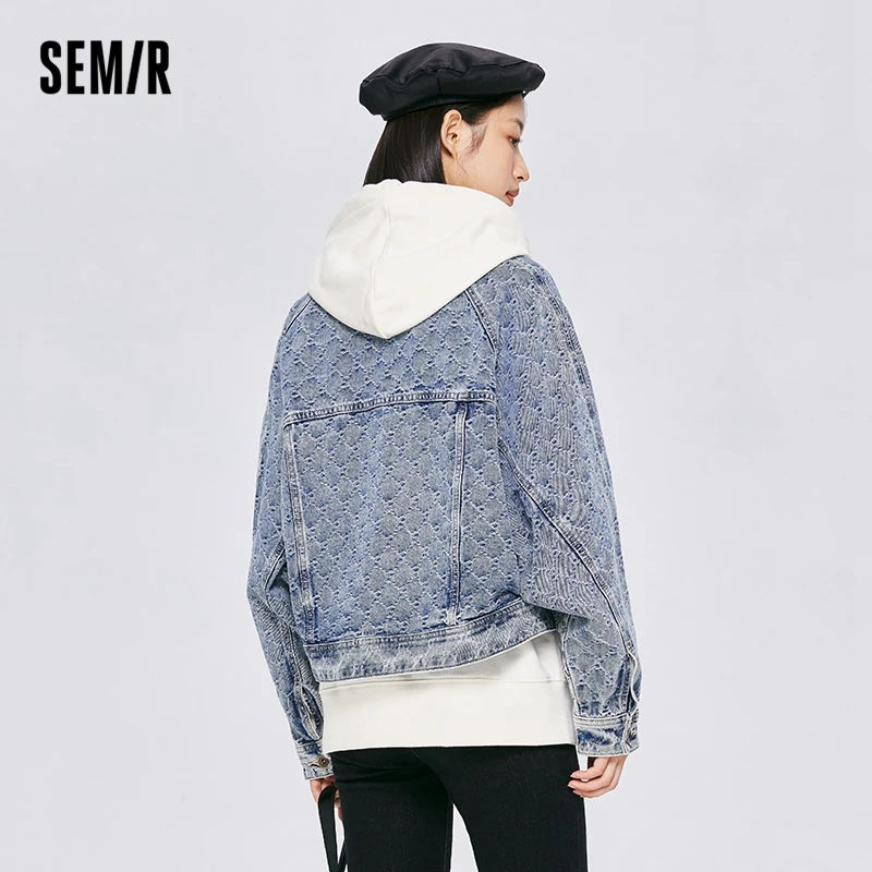Semir Denim Jacket Women Bat Sleeve Raglan Sleeves 2023 Spring Loose Vintage Jacket Lapel