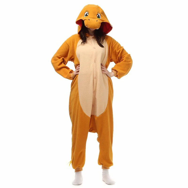 Pokemon Onesie Charmander Cosplay Costume Christmas Pajamas Fleece Women One-Piece Kigurumi Full Body Pijama Anime Whole Clothes