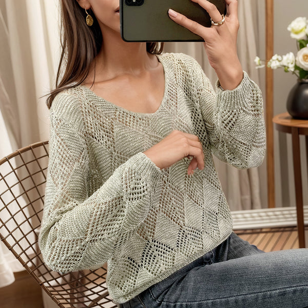 Early Spring Thin Blouse Hollow out Outer Match Loose Sweater