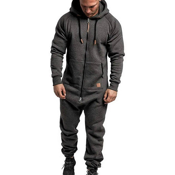 Mens Onesie Jumpsuit Pajamas Long Sleeve Sweatpants Pure Color Splicing Autumn Winter Casual Hoodie Male Zipper Jumpsuit