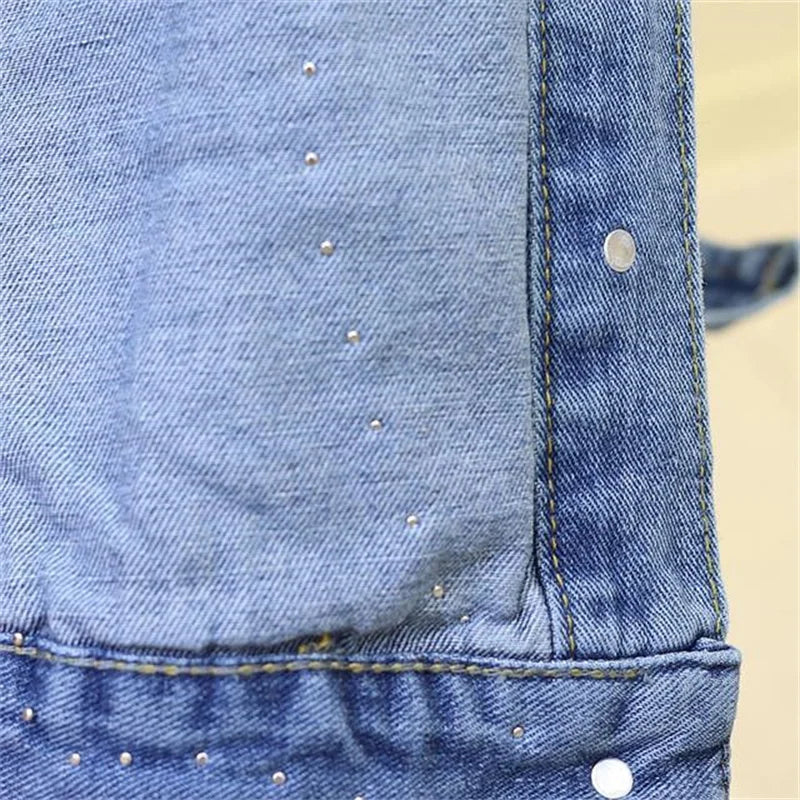 2022 New Embroidery Denim Short Jacket Women Spring Autumn Applique Diamond Holes Coat Loose Tops Student Jean Outerwear Jackets