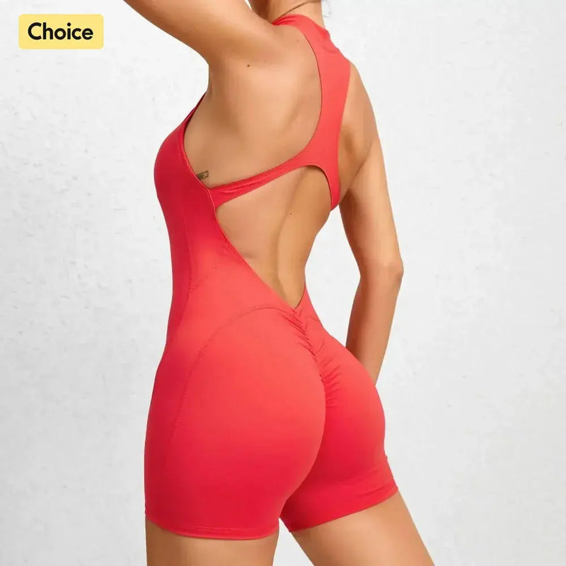 Backless Padded Jumpsuit with Zipper for Fitness Yoga Sports Tights Women's Gym Clothes Training and Exercise