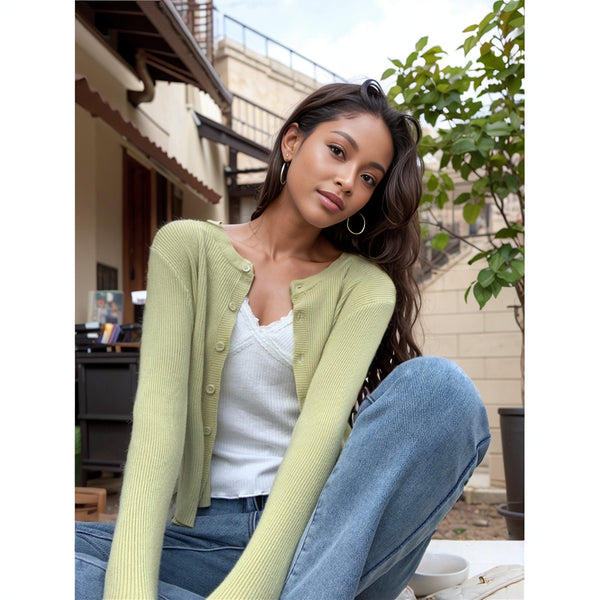 Lazy Early Spring round Neck Loose Sweaters Cardigan