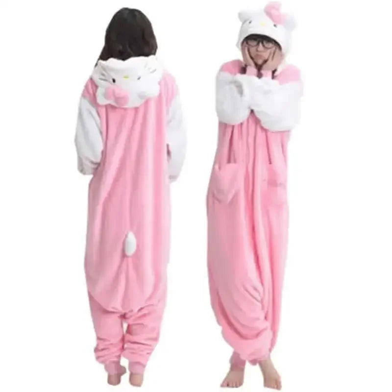 Hello Kitty Sanrio One-Piece Pajamas Sets Adults Winter Anime Onesies Boys Girls Pyjama Cartoon Cosplay Costume Christmas Gift