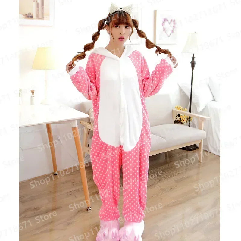 Hello Kitty Sanrio One-Piece Pajamas Sets Adults Winter Anime Onesies Boys Girls Pyjama Cartoon Cosplay Costume Christmas Gift