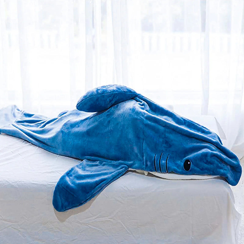 3PCS Cartoon Shark Sleeping Bag Pajamas Office Nap Wearable Loose Onesie Pajamas Kids Blanket Adult Blanket