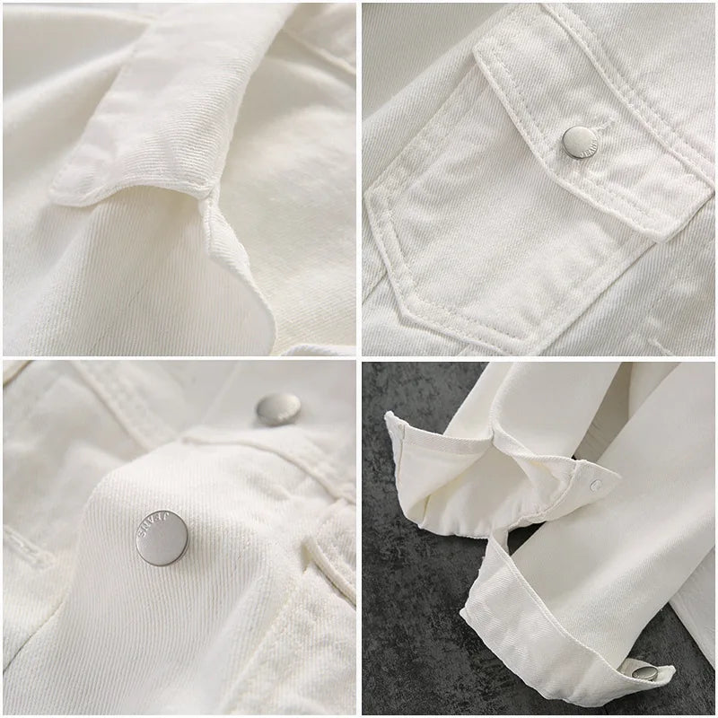 Autumn White Denim Jacket Women Simplicity Casual Small Short Simple Chaqueta Mujer Veste Femme Streetwear Basic Jackets