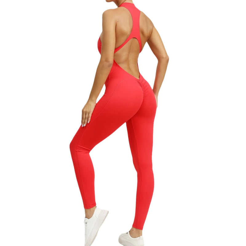 Seamless Yoga Jumpsuits One-Piece Zipper Sports Fitness Hollow Beauty Back Hip-lifting Running Training Tracksuits for Women